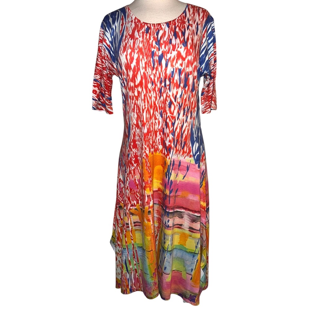WB4‎ Ateliers 5 by Gozde Yilmaz Colorful Abstract Art to Wear Midi Dress Medium